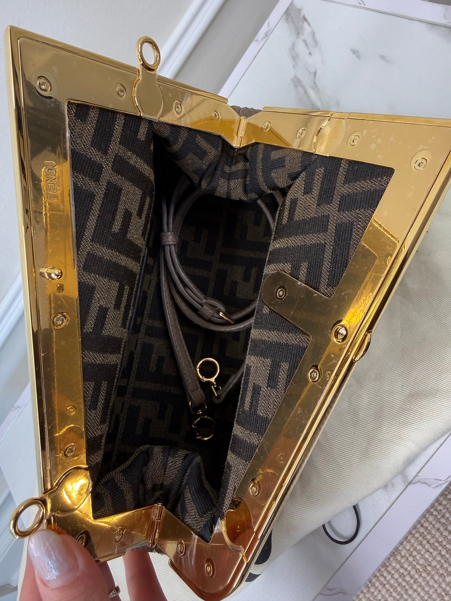 Fendi taupe python small clutch bag