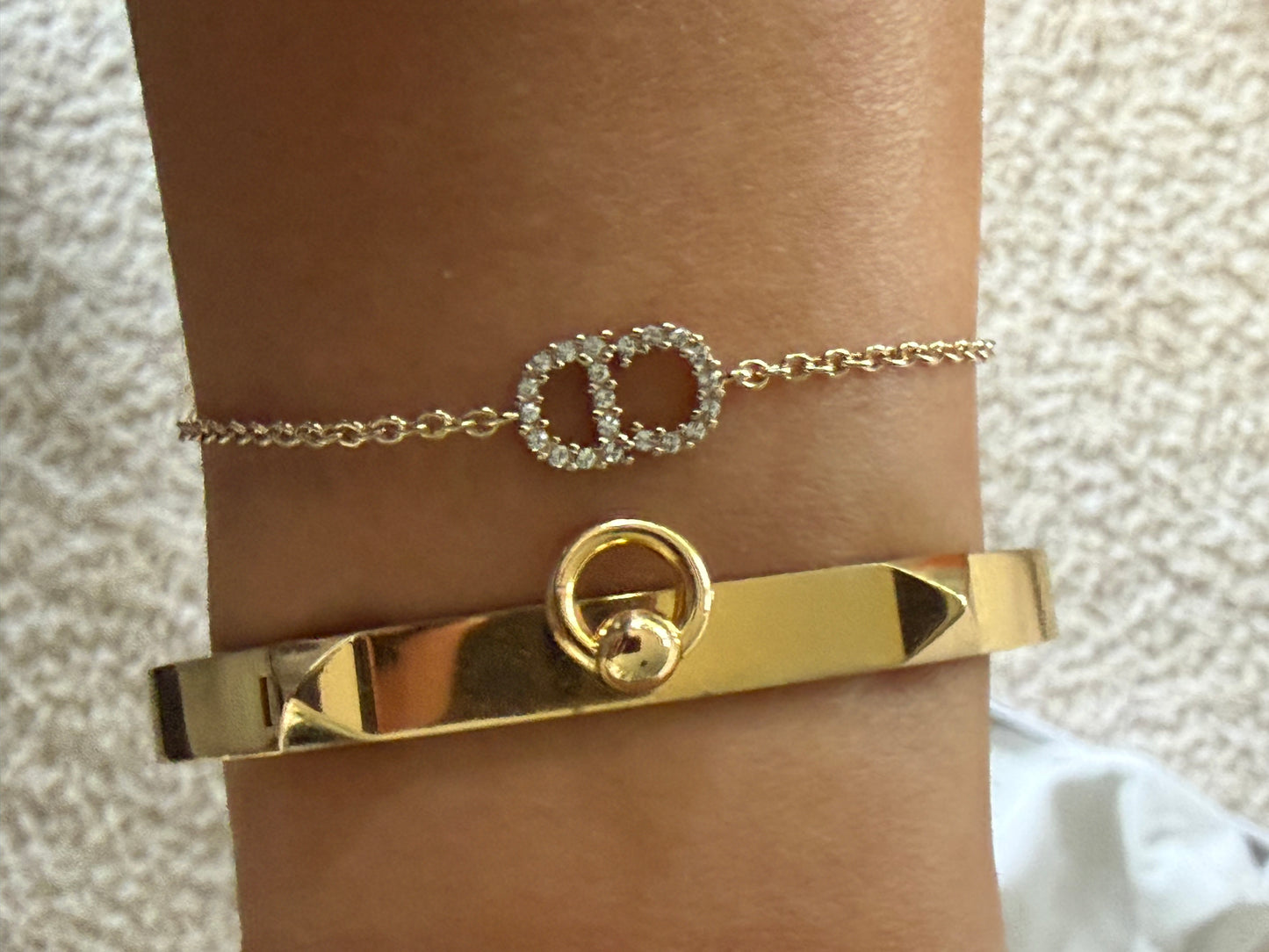 Dior bracelet gold finish metal with white crystals