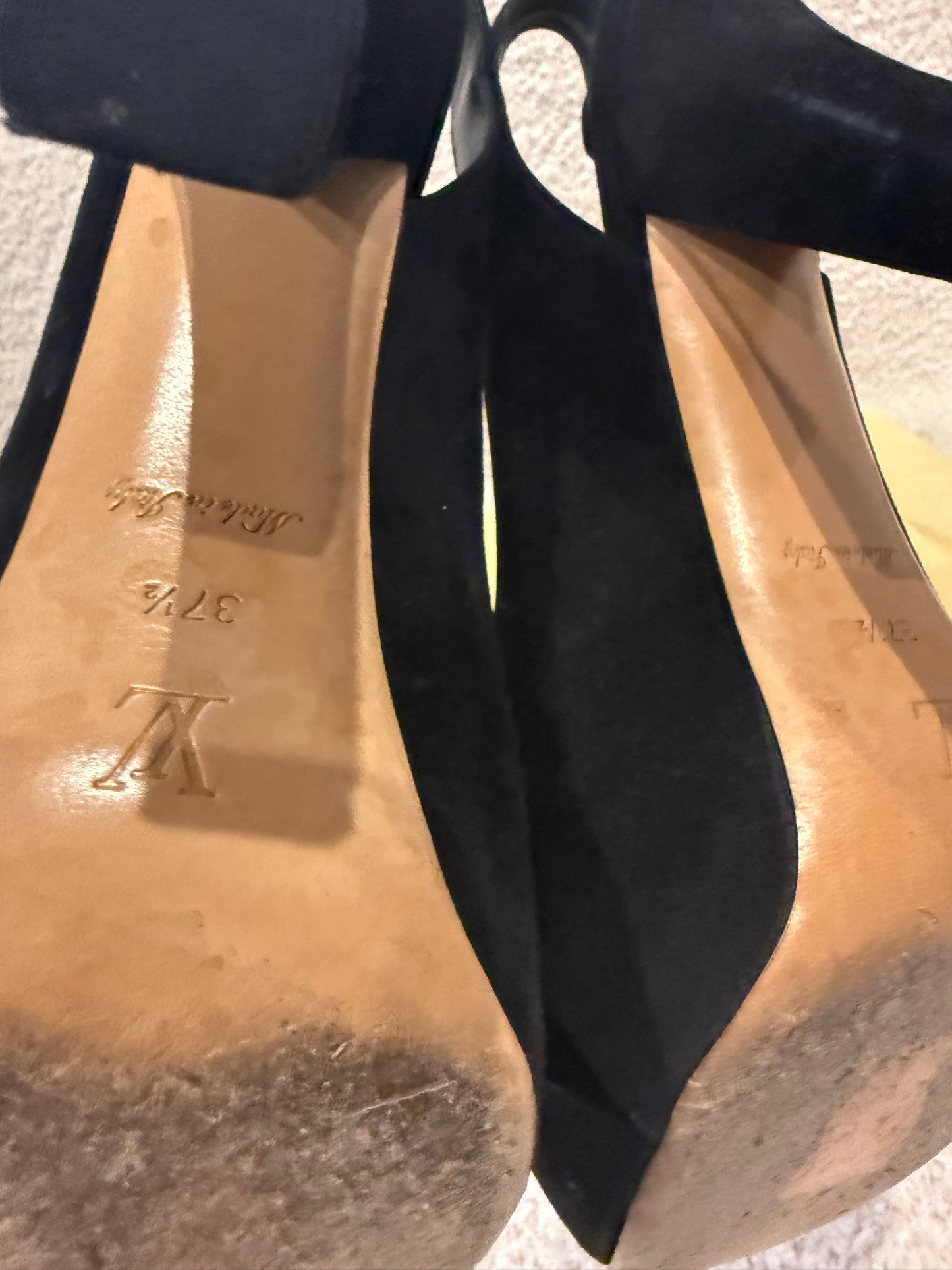 Louis Vuitton Black Suede Tonka Slingback Platform