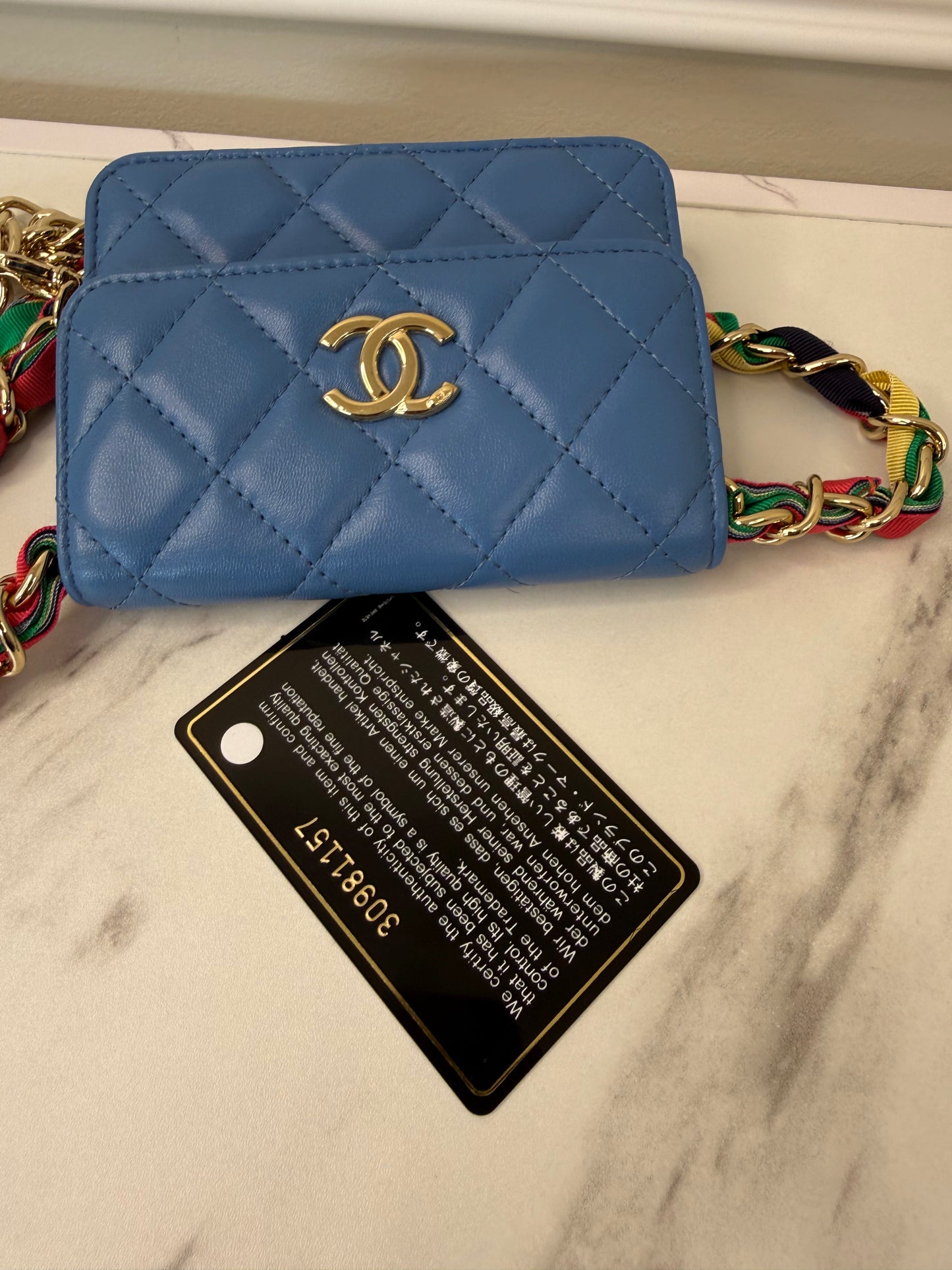 Chanel Lambskin Quilted Flap Card Holder On Chain
