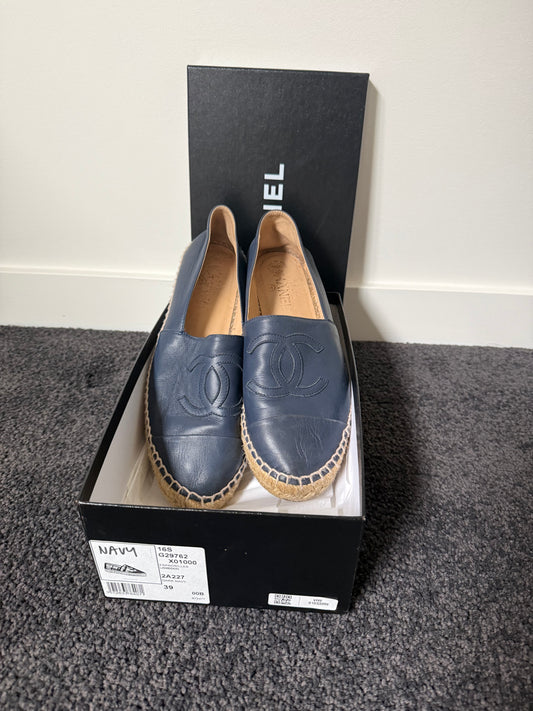 Chanel Dark navy blue lambskin leather espadrilles size 39