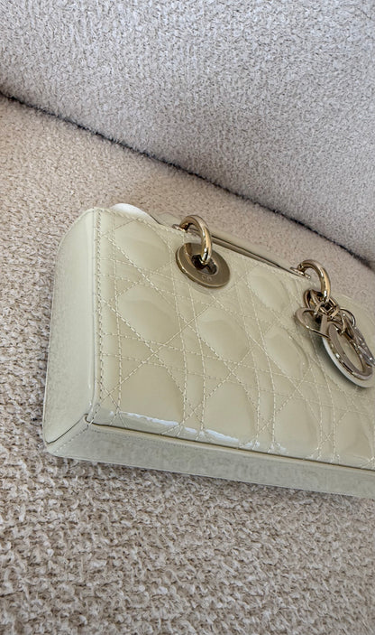 DIOR Small Lady D-Joy Bag in Latte Patent Cannage Calfskin