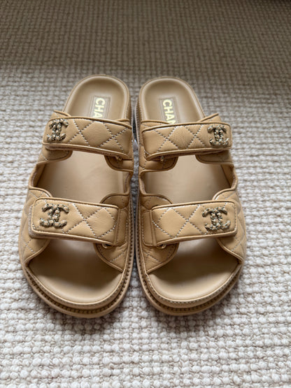 Chanel Quilted Velcro Dad Sandals, size 37