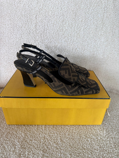Fendi Tobacco Zucca Slingback Pumps size 38