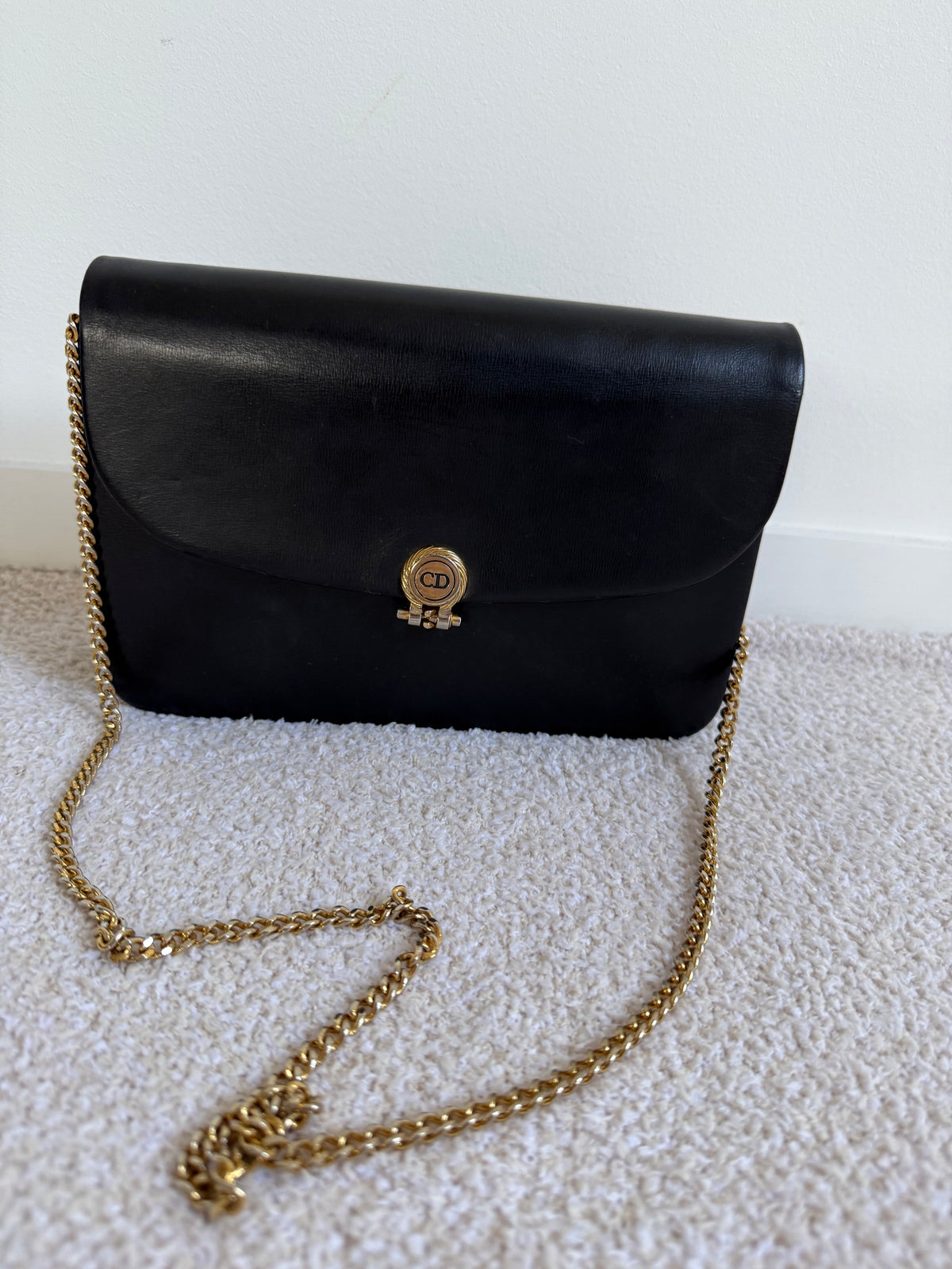 Christian Dior vintage black leather flap chain bag