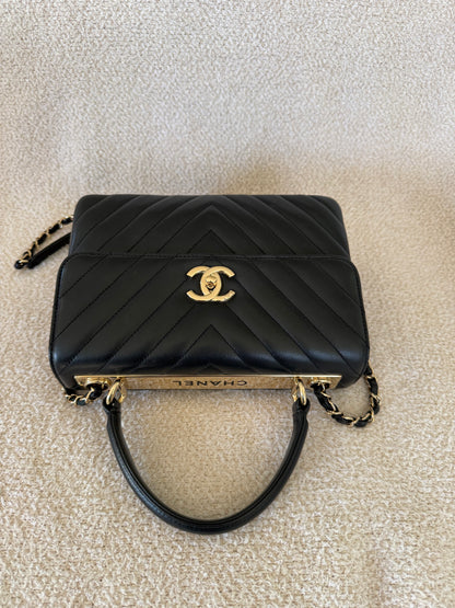 Chanel trendy cc small black chevron lambskin with ghw