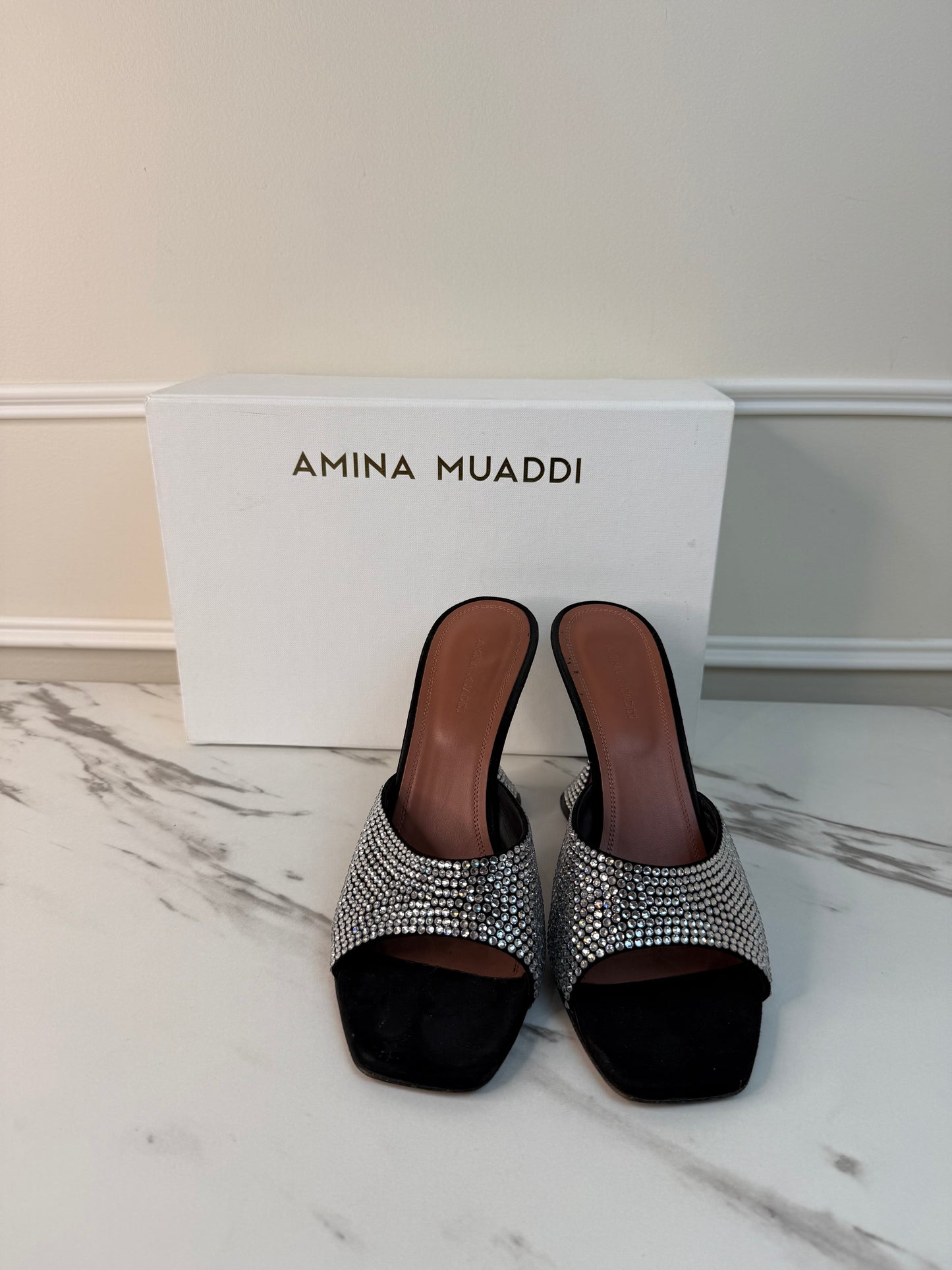 Amina Muaddi Lupita crystal mules size 40