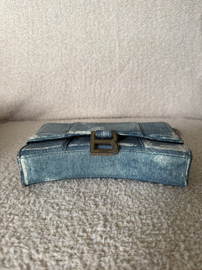 Balenciaga Hourglass Chain Wallet in blue denim printed leather bag