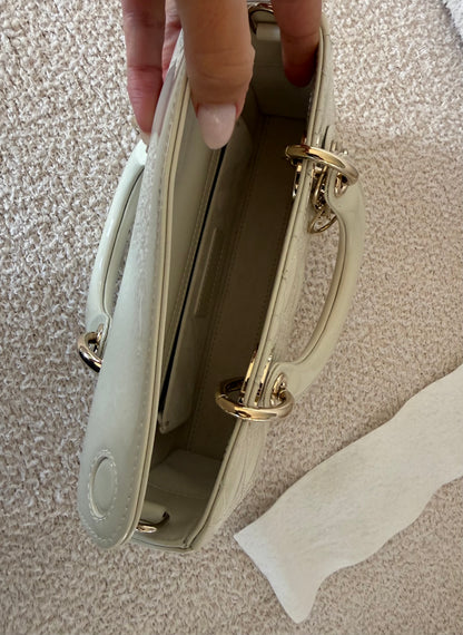 DIOR Small Lady D-Joy Bag in Latte Patent Cannage Calfskin
