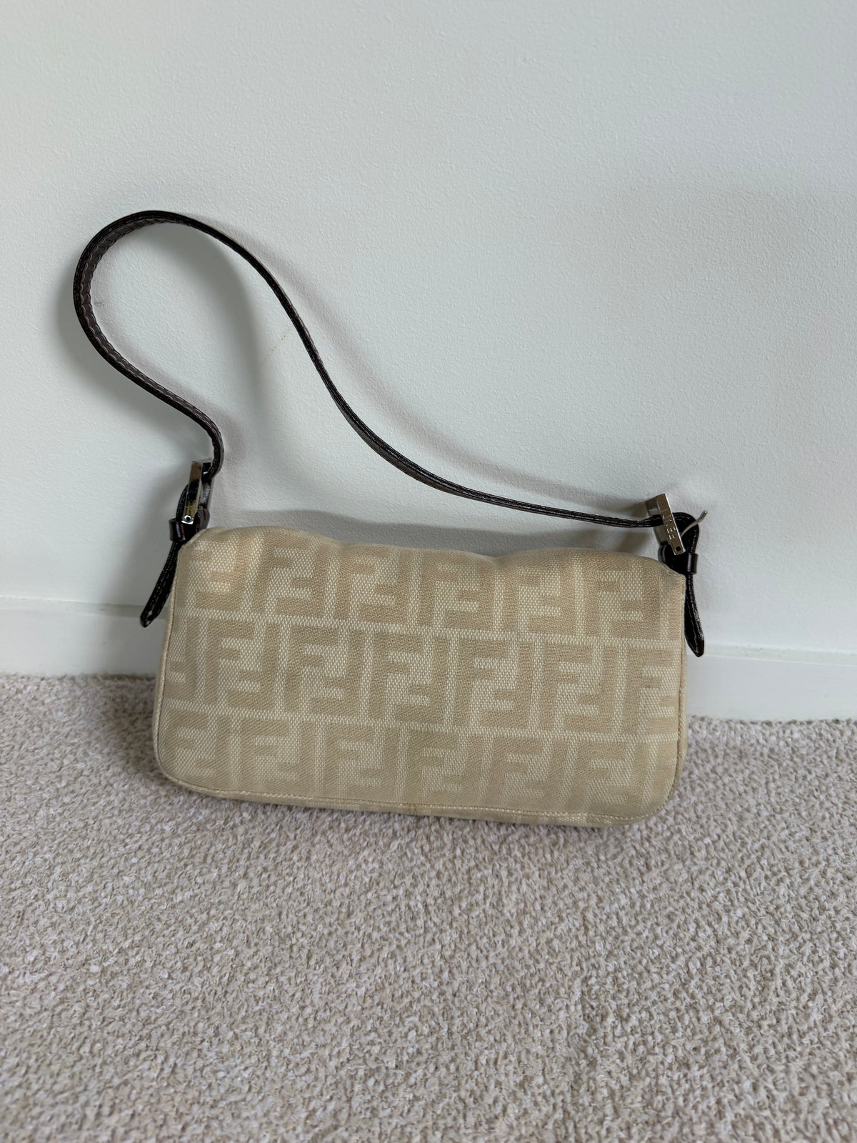Fendi Baguette vintage beige Zucca canvas shoulder bag