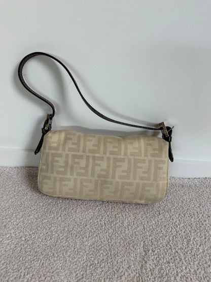 Fendi Baguette vintage beige Zucca canvas shoulder bag