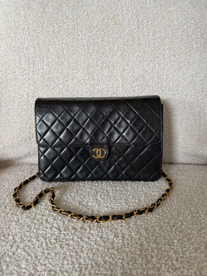 Chanel Vintage black quilted lambskin leather flap bag with gold-tone hardware