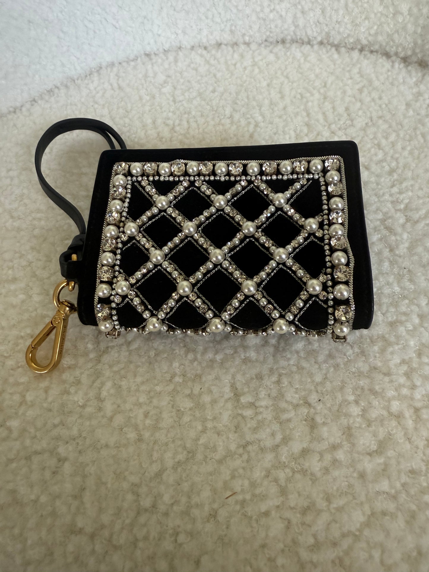 Balmain B Buzz velvet and pearl card holder