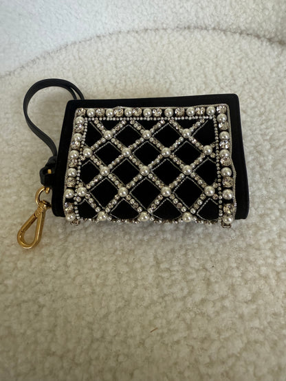 Balmain B Buzz velvet and pearl card holder