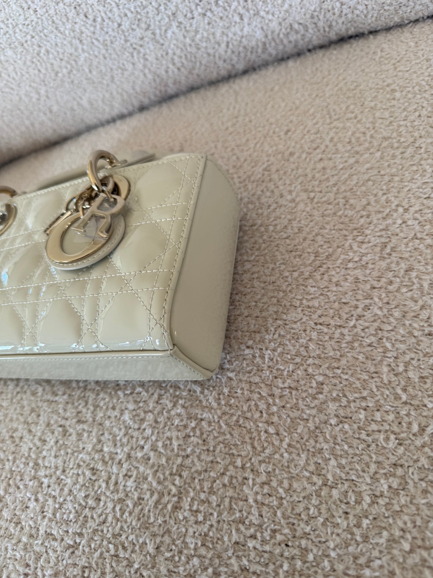 DIOR Small Lady D-Joy Bag in Latte Patent Cannage Calfskin