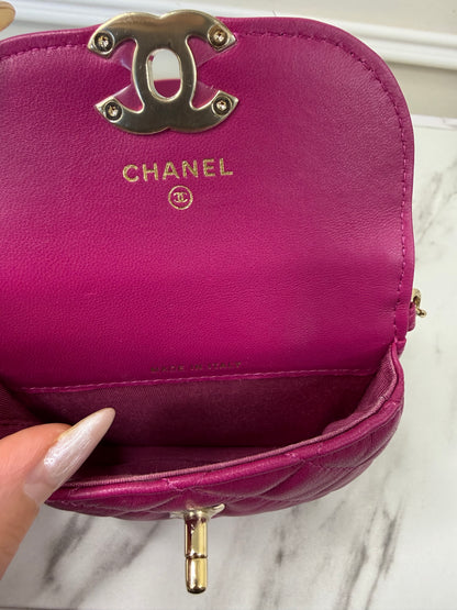 Chanel Magenta Quilted Lambskin and Tweed Mini Waist Bag and Coin Purse Set