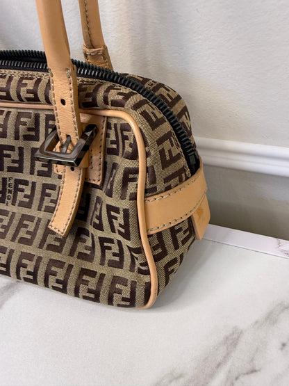 Fendi vintage Zucchino canvas and leather trim mini Boston bag