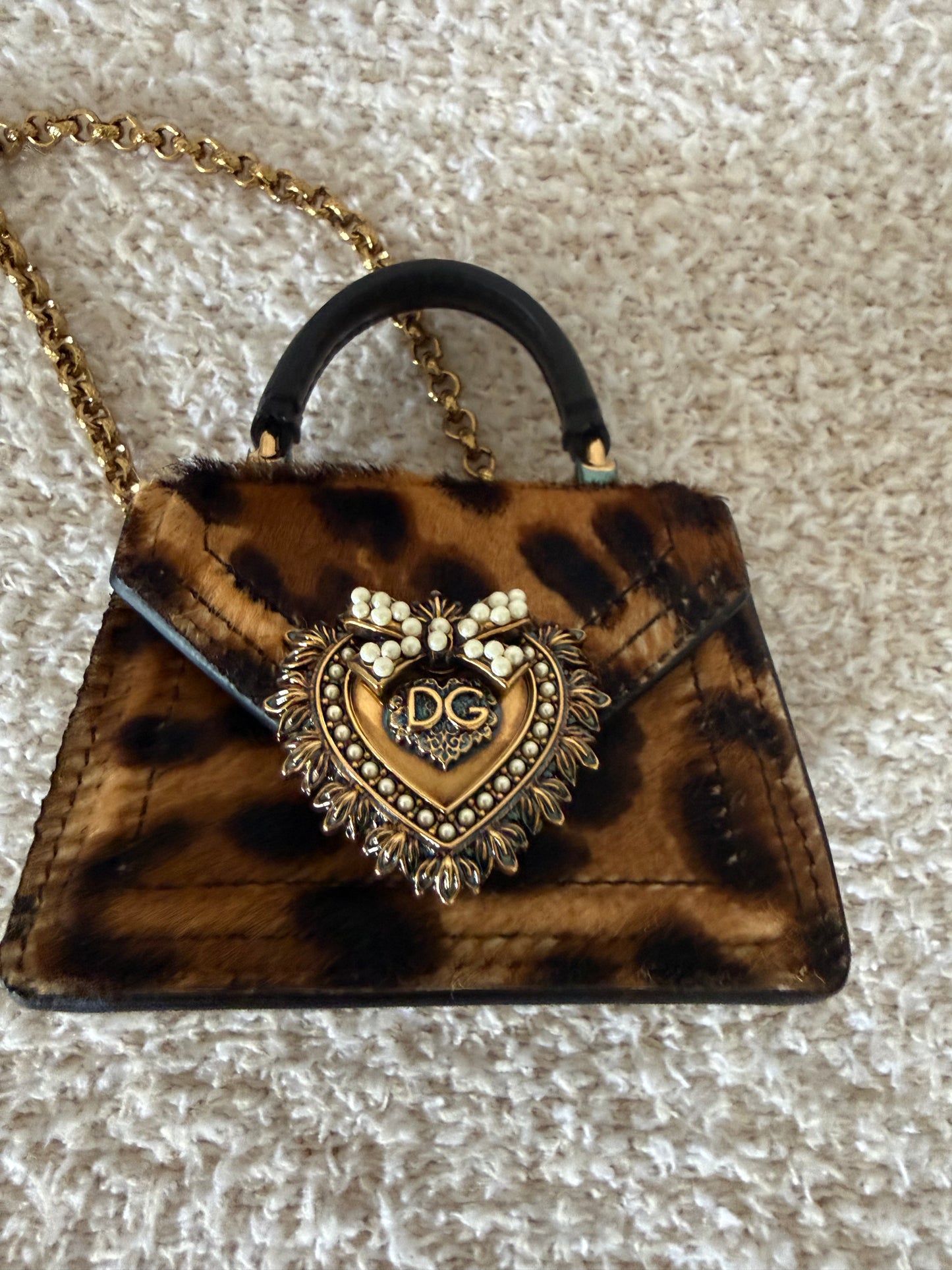 Dolce & Gabbana Brown Animal Print Pony Hair Micro Devotion Bag