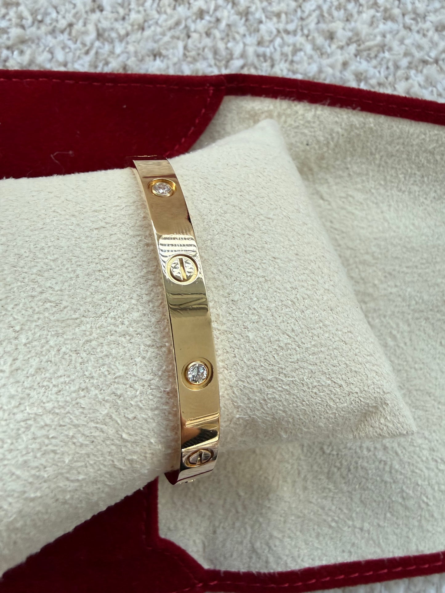 Cartier love bracelet yellow gold with 4 diamonds size 17