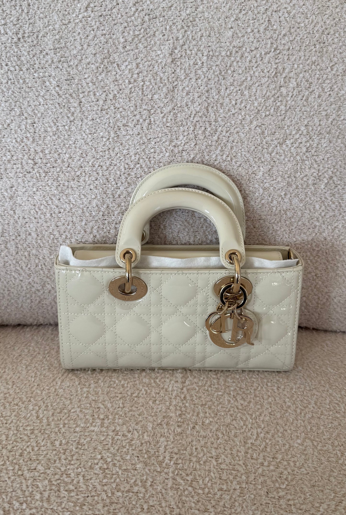 DIOR Small Lady D-Joy Bag in Latte Patent Cannage Calfskin