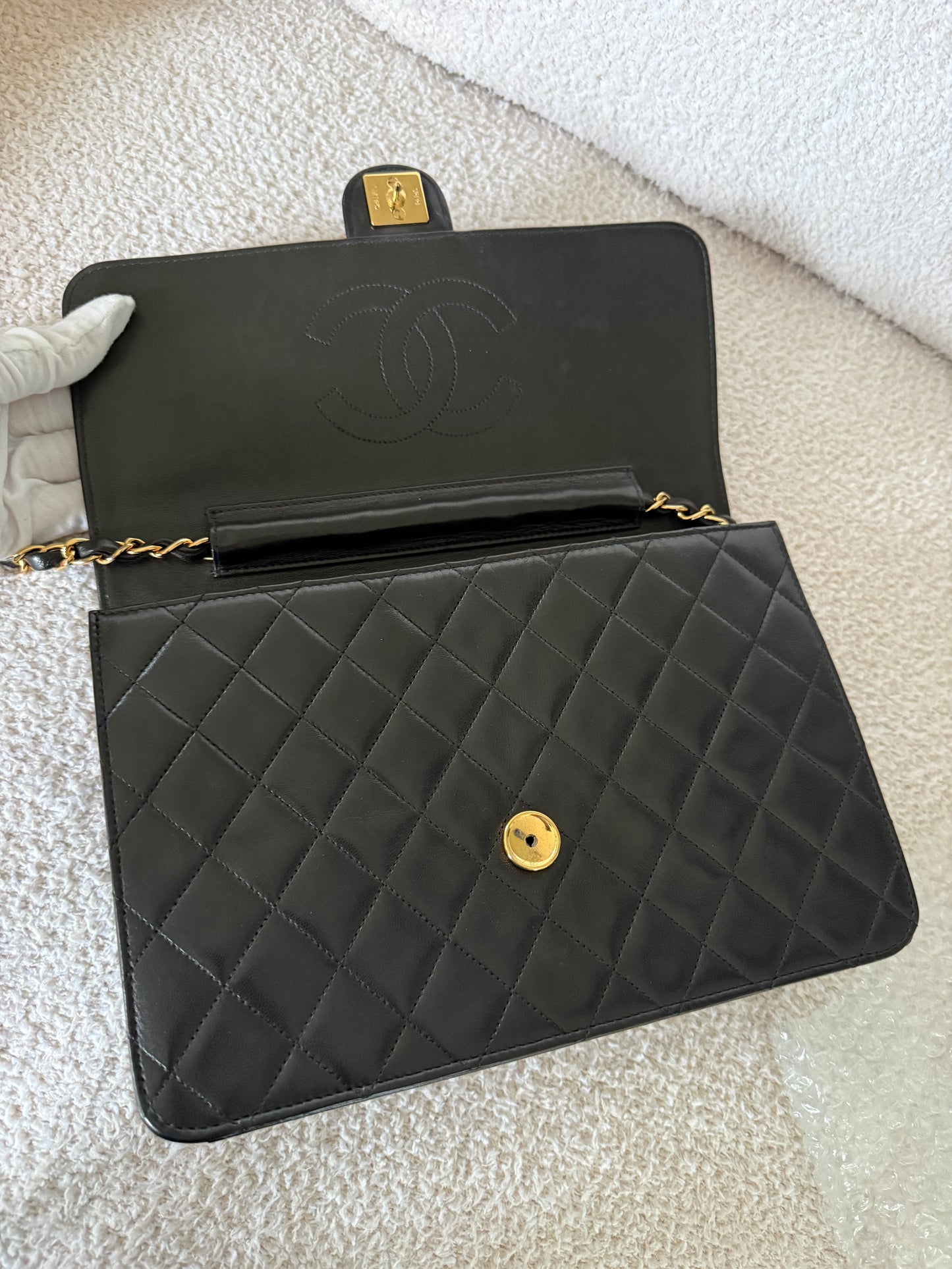 Chanel Vintage black quilted lambskin leather flap bag with gold-tone hardware