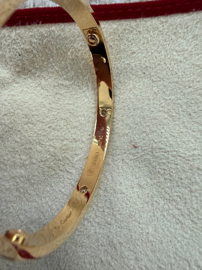 Cartier love bracelet yellow gold with 4 diamonds size 17