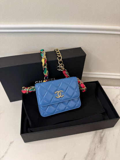 Chanel Lambskin Quilted Flap Card Holder On Chain