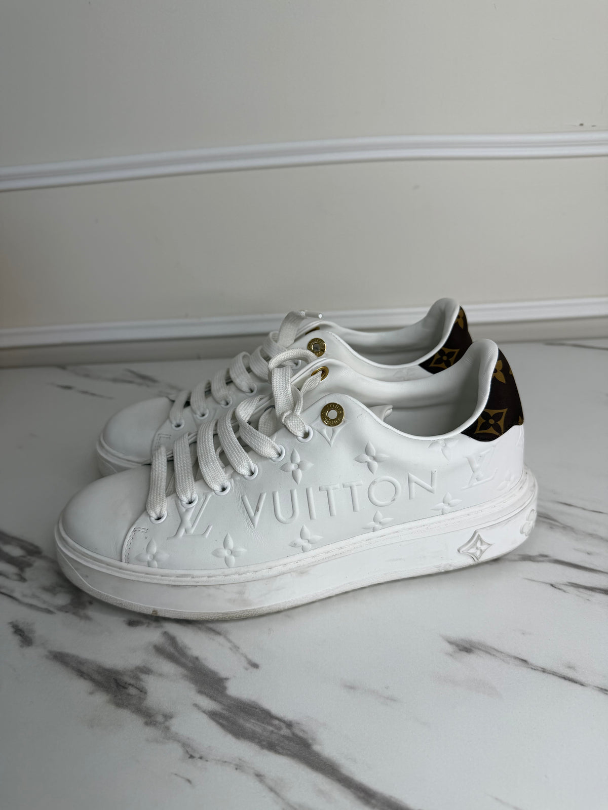 White Monogram Embossed Time Out Sneakers
