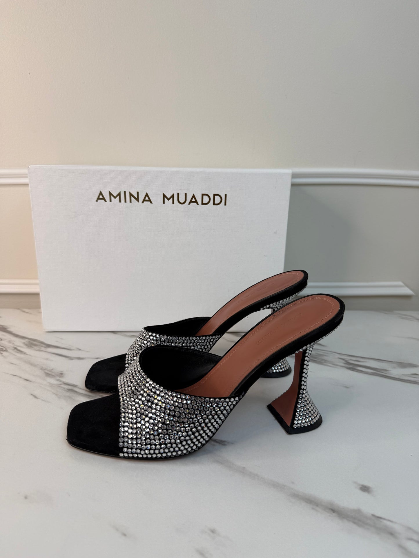 Amina Muaddi Lupita crystal mules size 40
