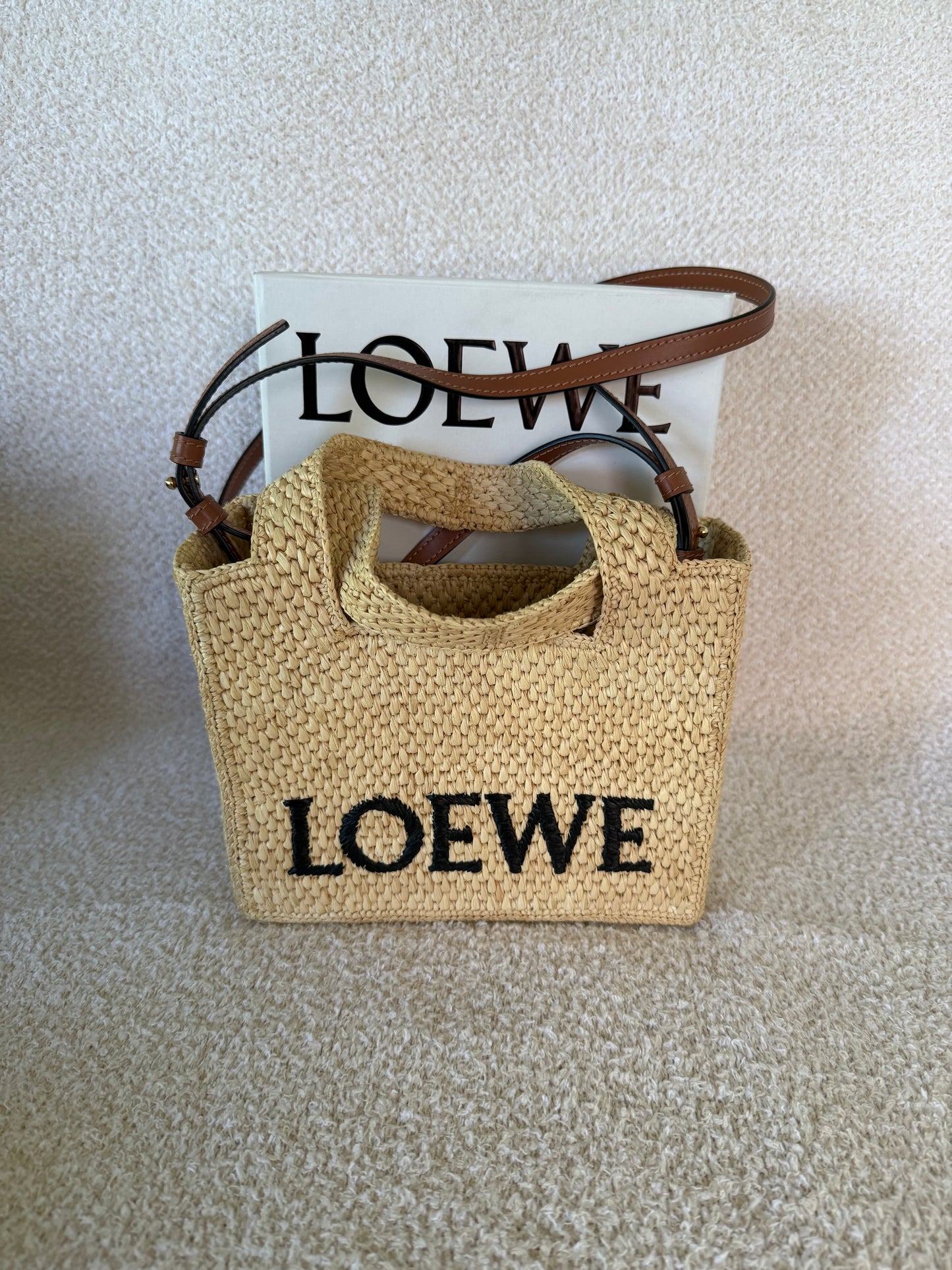 LOEWE mini Font tote in raffia