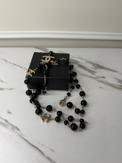 Chanel CC logo long necklaces GHW and black beads