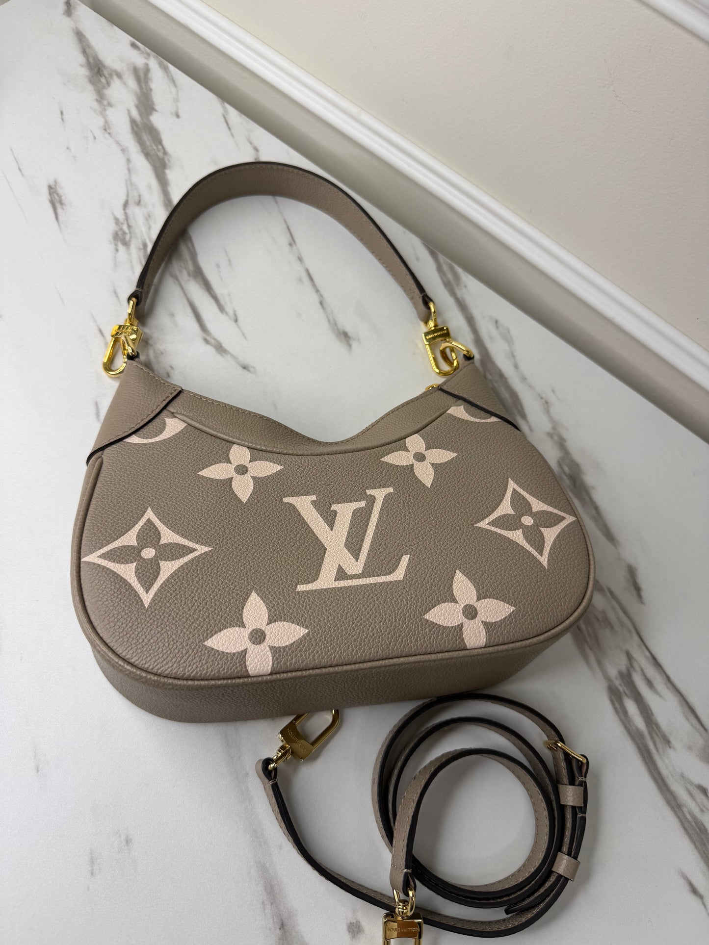 Louis Vuitton Bagatelle NM shoulder bag in tourterelle creme bicolour monogram empreinte leather