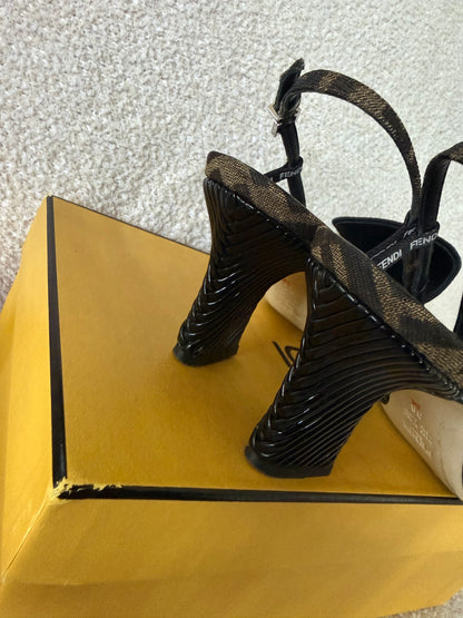 Fendi Tobacco Zucca Slingback Pumps size 38