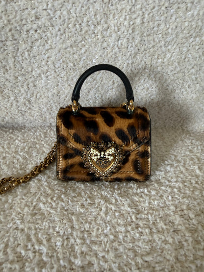 Dolce & Gabbana Brown Animal Print Pony Hair Micro Devotion Bag