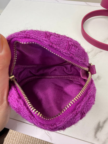Chanel Magenta Quilted Lambskin and Tweed Mini Waist Bag and Coin Purse Set