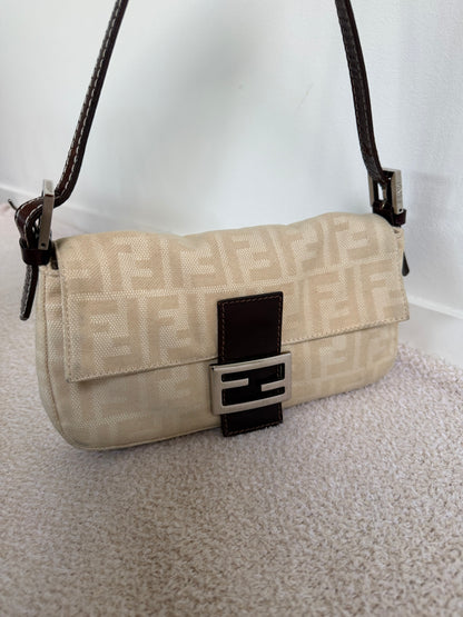 Fendi Baguette vintage beige Zucca canvas shoulder bag
