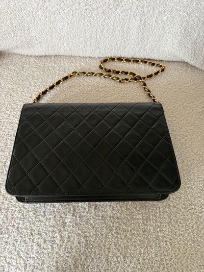 Chanel Vintage black quilted lambskin leather flap bag with gold-tone hardware