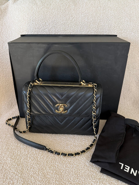 Chanel trendy cc small black chevron lambskin with ghw
