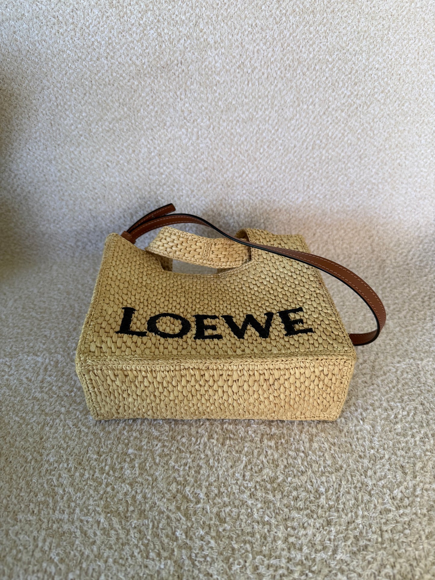 LOEWE mini Font tote in raffia