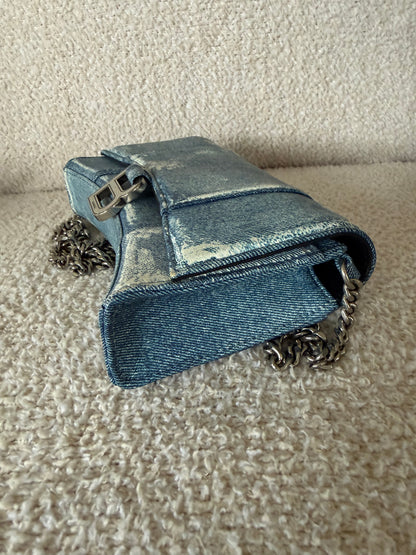Balenciaga Hourglass Chain Wallet in blue denim printed leather bag