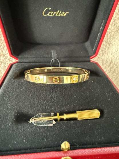 Cartier love bracelet yellow gold with 4 diamonds size 17