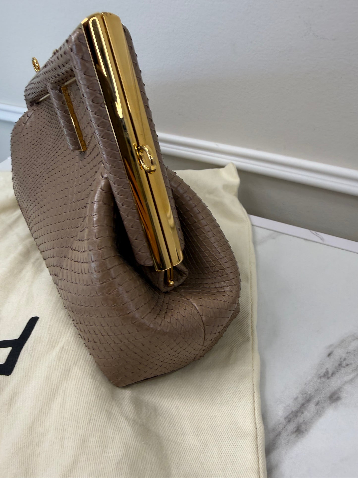 Fendi taupe python small clutch bag