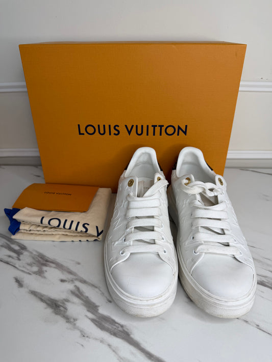 Louis Vuitton White Monogram Embossed Time Out Sneakers