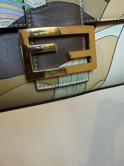 Fendi White FF Glazed Coated Canvas and Leather Baguette bag