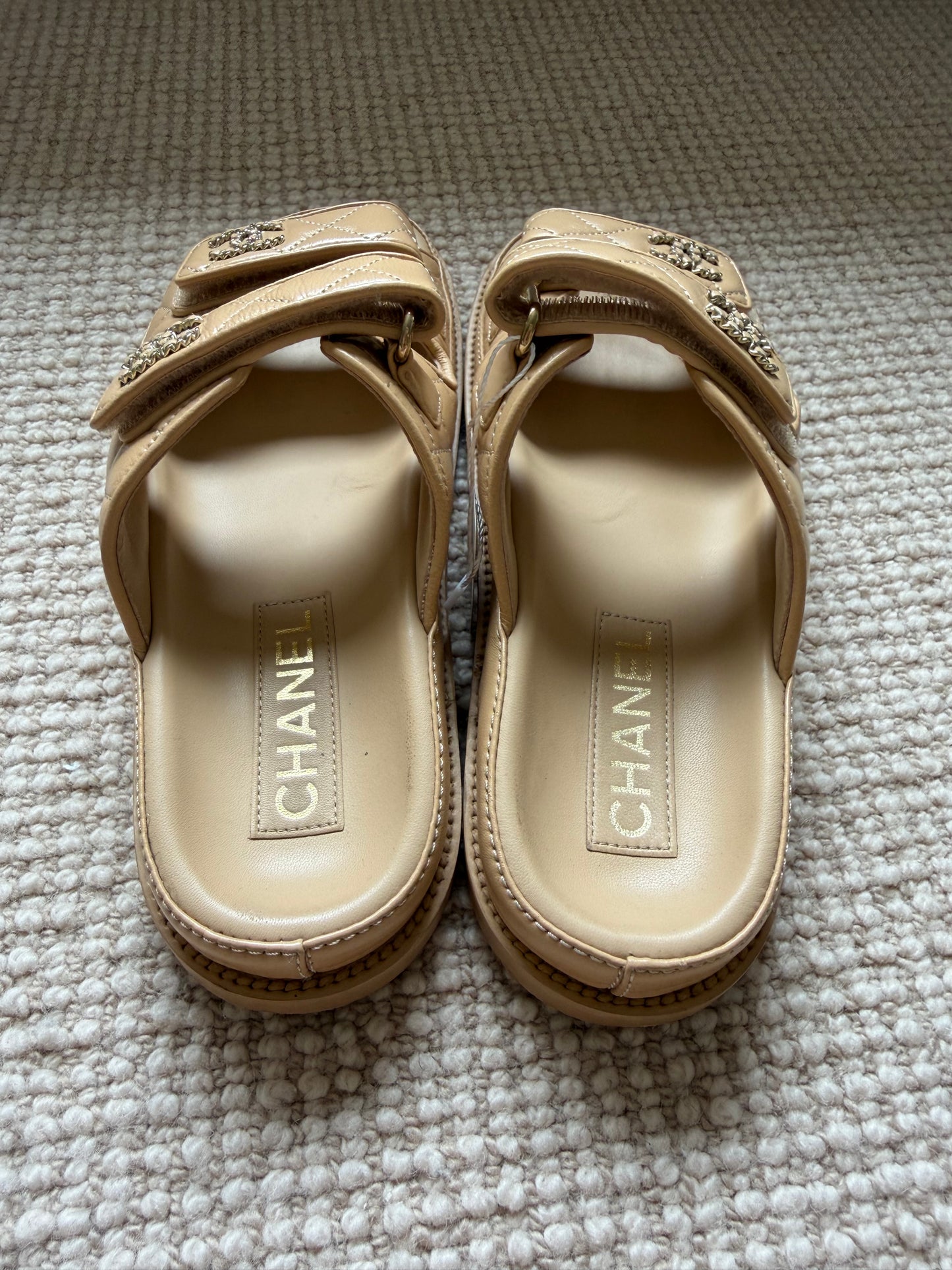 Chanel Quilted Velcro Dad Sandals, size 37