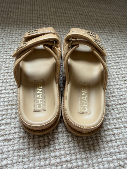 Chanel Quilted Velcro Dad Sandals, size 37