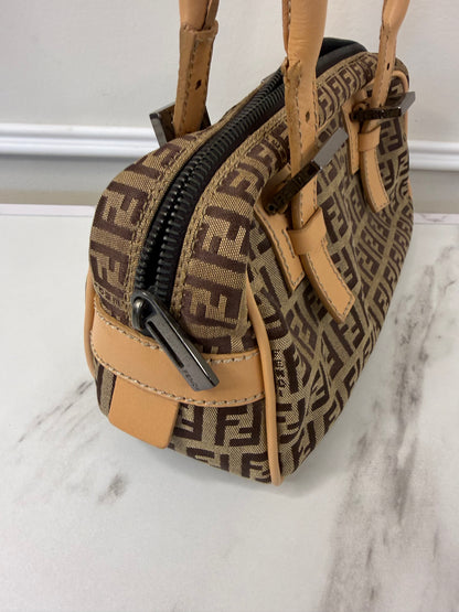 Fendi vintage Zucchino canvas and leather trim mini Boston bag