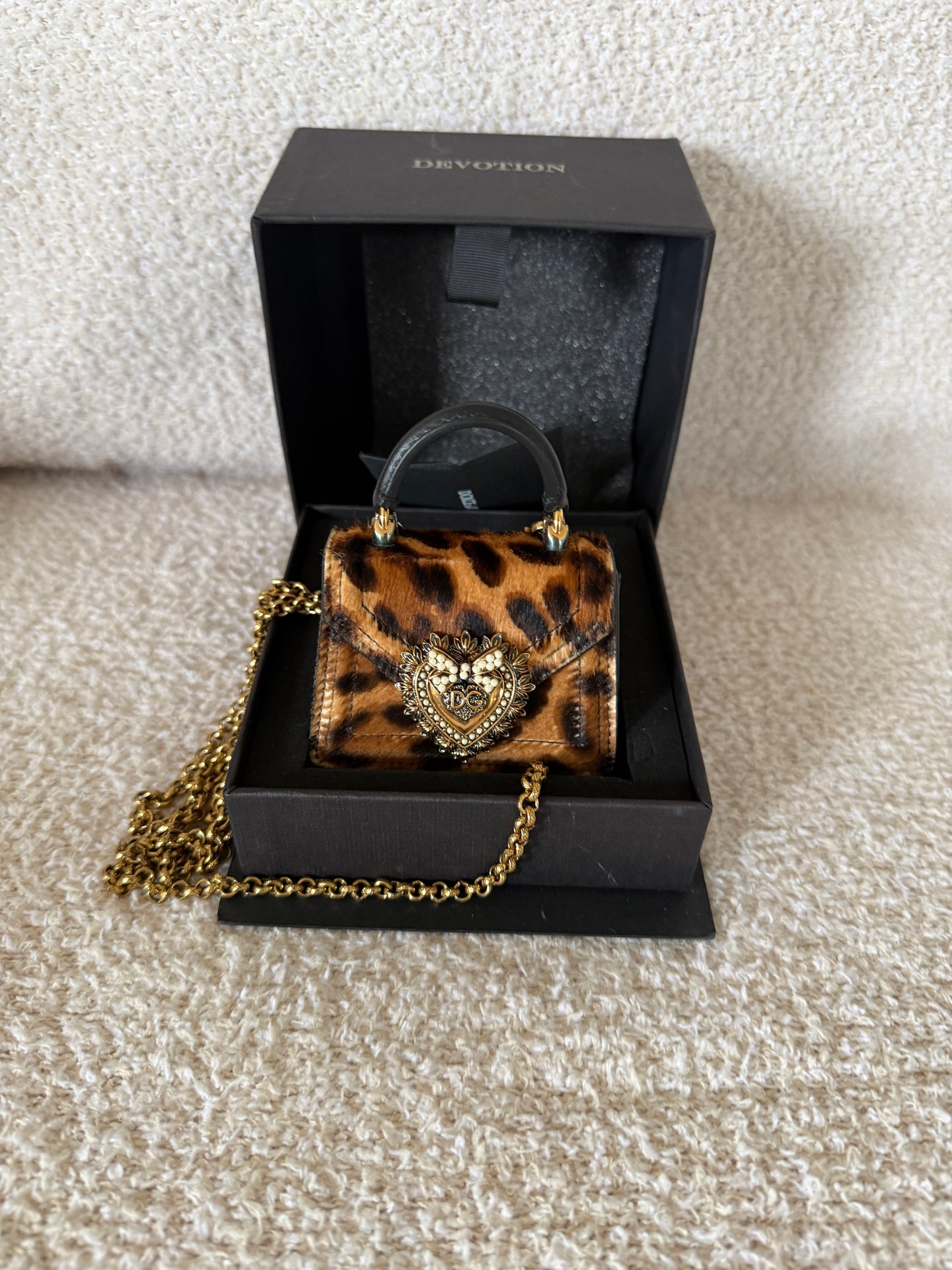 Dolce & Gabbana Brown Animal Print Pony Hair Micro Devotion Bag