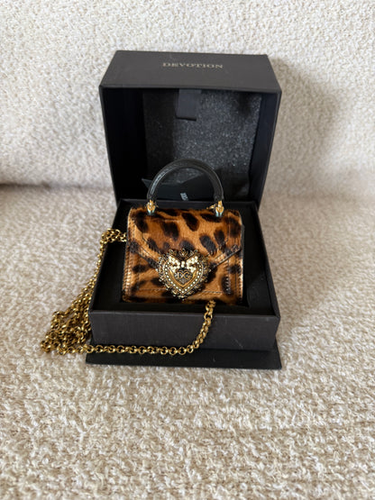 Dolce & Gabbana Brown Animal Print Pony Hair Micro Devotion Bag
