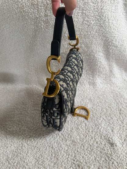 Dior Blue Oblique jacquard canvas Dior mini saddle bag